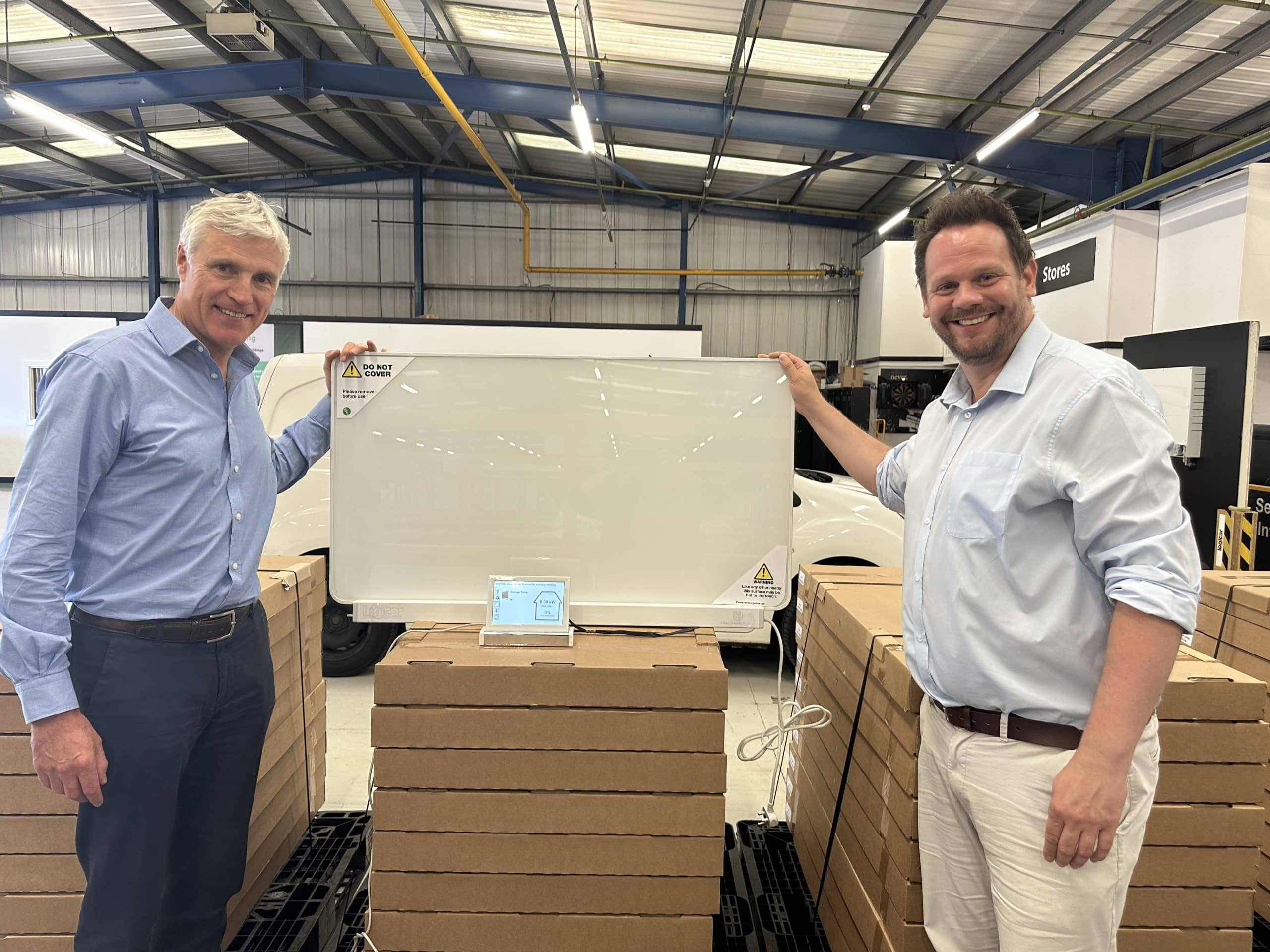 Ambion Heating CEO Oliver Baker shows Simon Lightwood MP the infrared heating system at their Wakefield factory