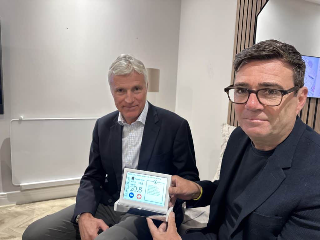 Oliver Baker, CEO of Ambion Heating and Andy Burnham, Mayor of Greater Manchester, at Energy House 2.0.